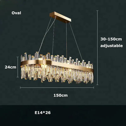 Modern oval golden chrome crystal chandelier for dining room