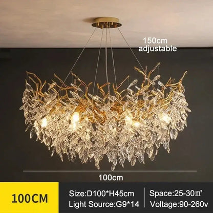 Modern golden branch crystal ceiling chandelier dining room led lighting