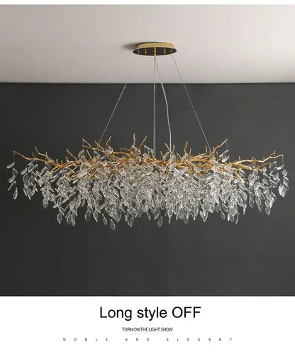 Modern golden branch crystal ceiling chandelier dining room led lighting