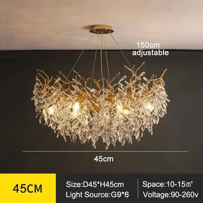 Modern golden branch crystal ceiling chandelier dining room led lighting