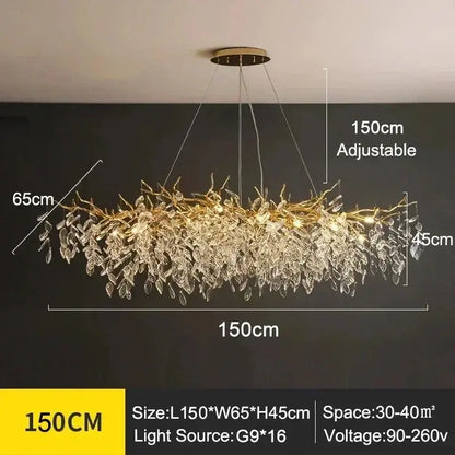 Modern golden branch crystal ceiling chandelier dining room led lighting