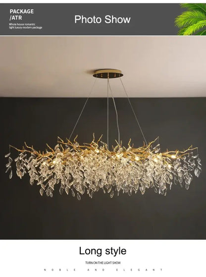Modern golden branch crystal ceiling chandelier dining room led lighting