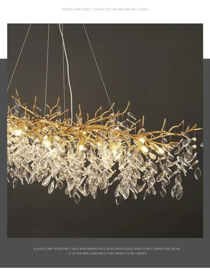 Modern golden branch crystal ceiling chandelier dining room led lighting