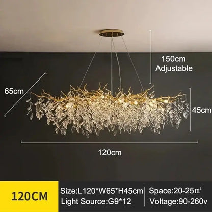 Modern golden branch crystal ceiling chandelier dining room led lighting