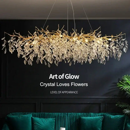 Modern golden branch crystal ceiling chandelier dining room led lighting