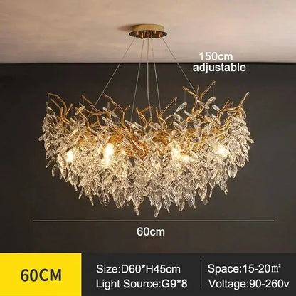 Modern golden branch crystal ceiling chandelier dining room led lighting