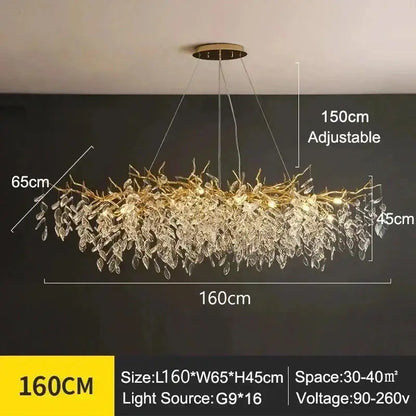 Modern golden branch crystal ceiling chandelier dining room led lighting
