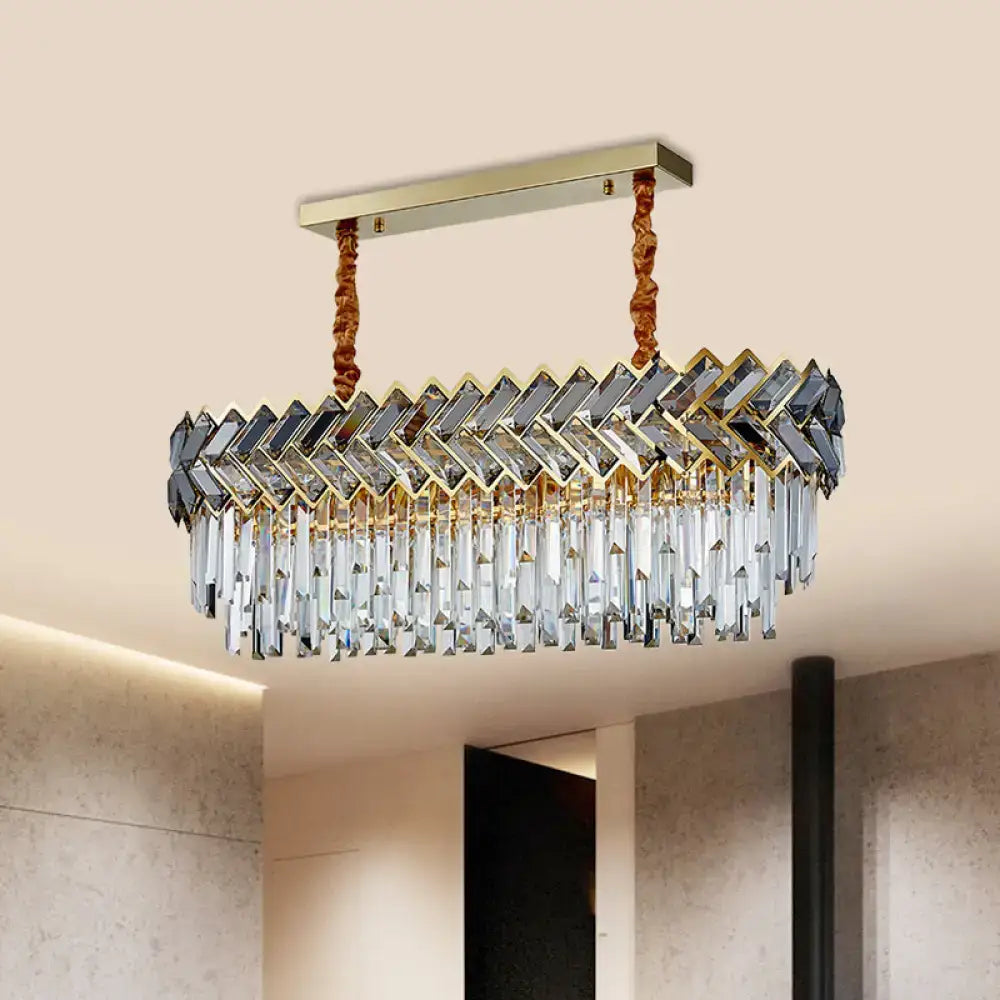 Modern crystal ellipse pendant light dining room black & gold finish