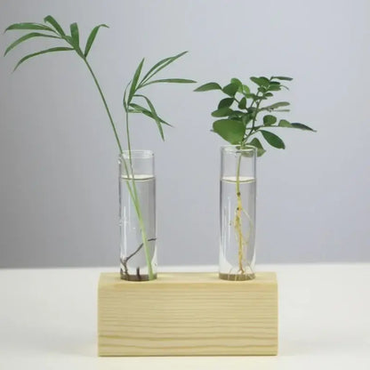 Modern crystal glass test tube vase trio living room wooden stand