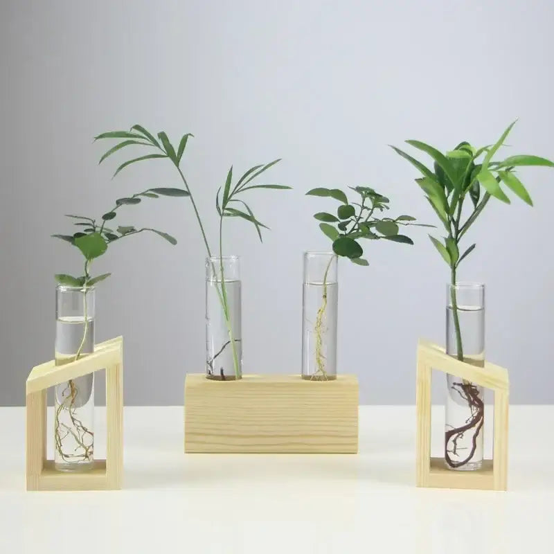 Modern crystal glass test tube vase trio living room wooden stand