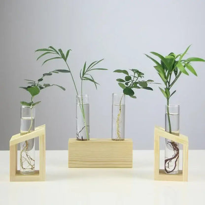 Modern crystal glass test tube vase trio living room wooden stand