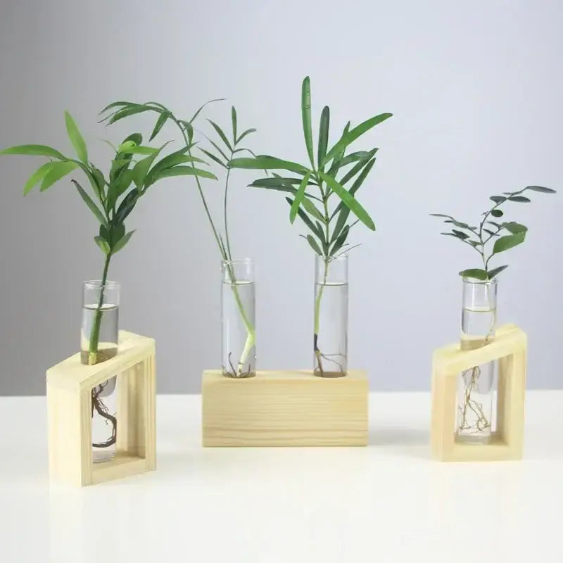 Modern crystal glass test tube vase trio living room wooden stand