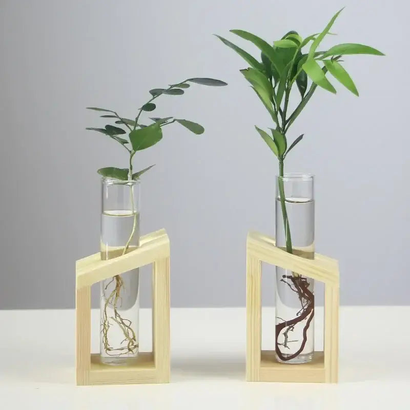 Modern crystal glass test tube vase trio living room wooden stand