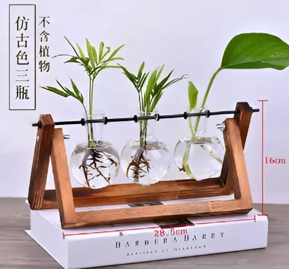 Modern crystal glass test tube vase trio living room wooden stand
