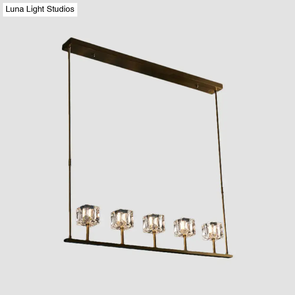 Modern gold 5-head crystal hanging island chandelier dining room