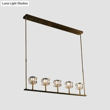 Modern gold 5-head crystal hanging island chandelier dining room