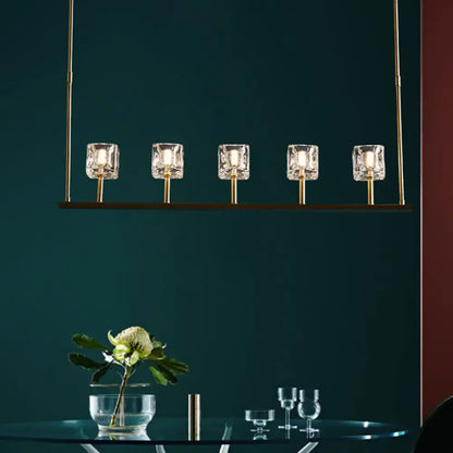 Modern gold 5-head crystal hanging island chandelier dining room
