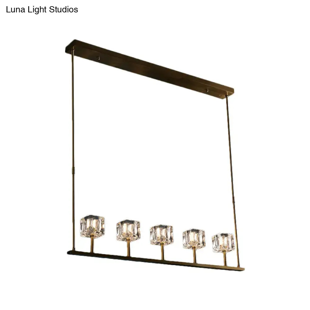 Modern gold 5-head crystal hanging island chandelier dining room