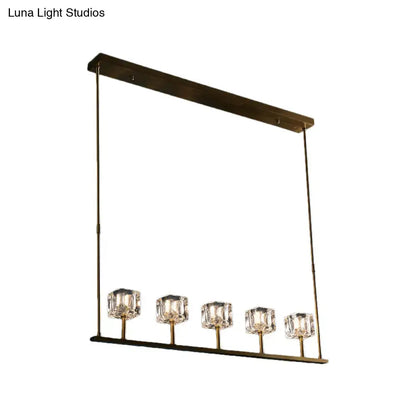 Modern gold 5-head crystal hanging island chandelier dining room