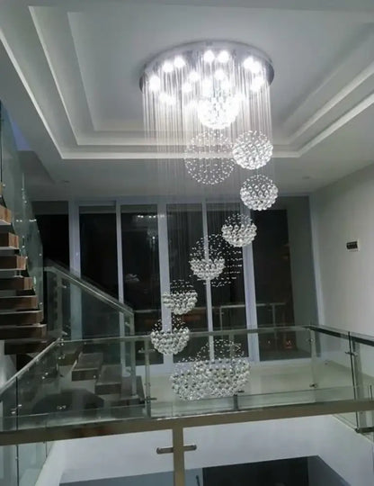 Modern crystal raindrop chandelier for high ceiling living room
