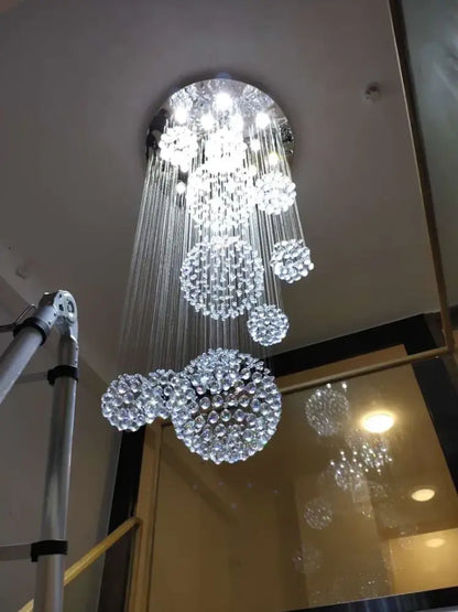 Modern crystal raindrop chandelier for high ceiling living room