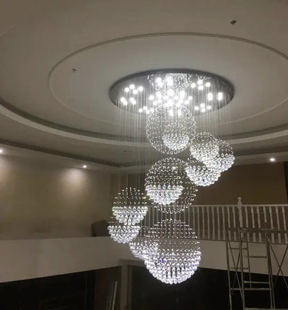 Modern crystal raindrop chandelier for high ceiling living room