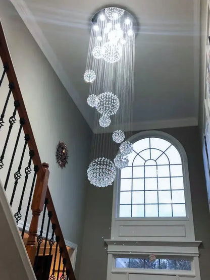 Modern crystal raindrop chandelier for high ceiling living room