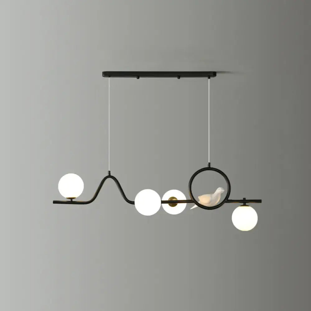 Modern gold curve island ceiling light with bird for dining room