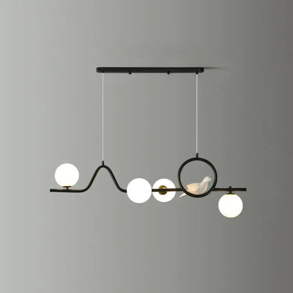 Modern gold curve island ceiling light with bird for dining room