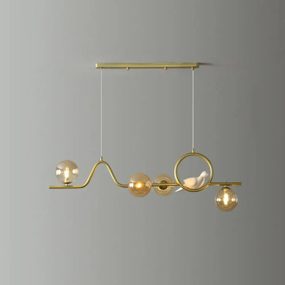 Modern gold curve island ceiling light with bird for dining room