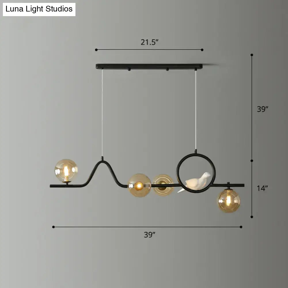 Modern gold curve island ceiling light with bird for dining room