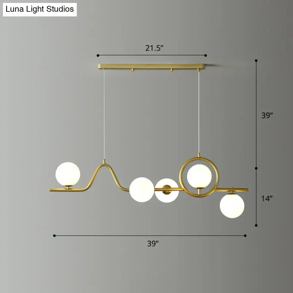 Modern gold curve island ceiling light with bird for dining room