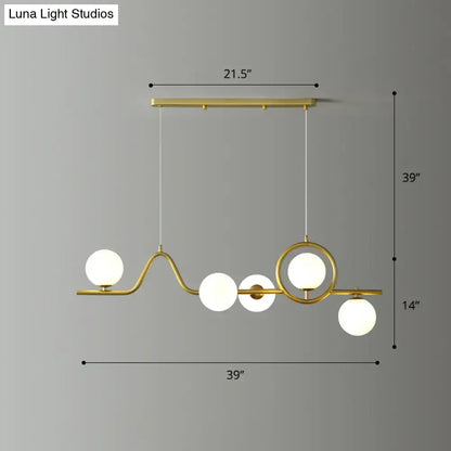 Modern gold curve island ceiling light with bird for dining room