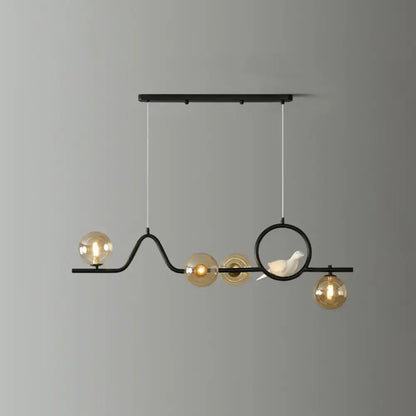 Modern gold curve island ceiling light with bird for dining room