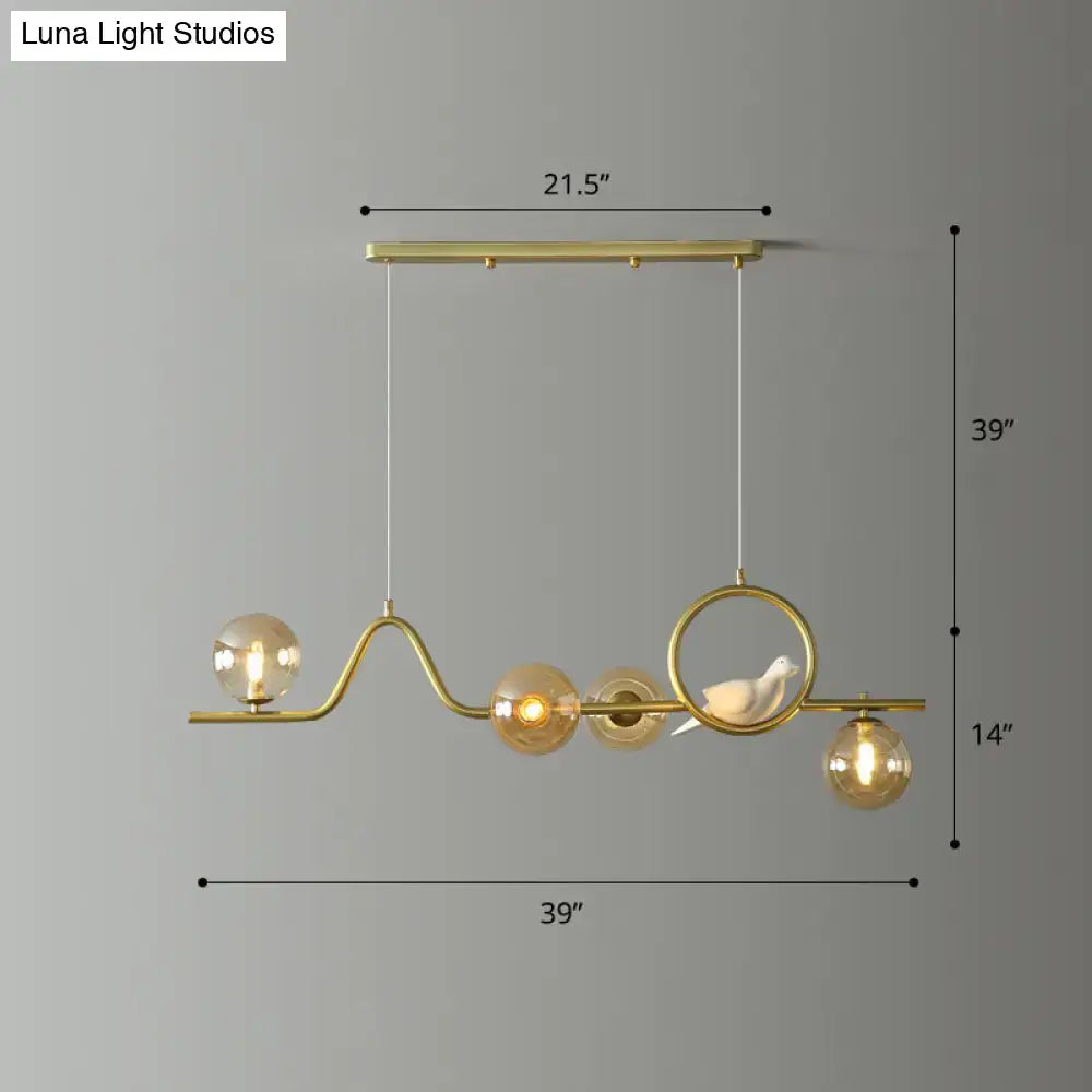 Modern gold curve island ceiling light with bird for dining room