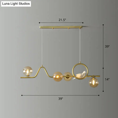 Modern gold curve island ceiling light with bird for dining room