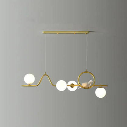 Modern gold curve island ceiling light with bird for dining room