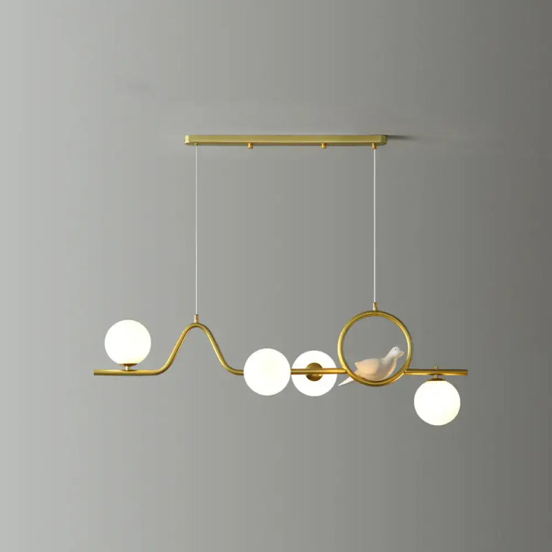 Modern gold curve island ceiling light with bird for dining room