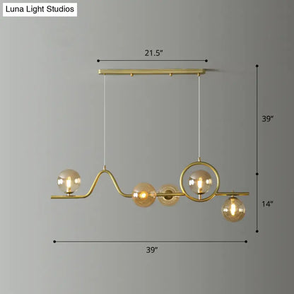 Modern gold curve island ceiling light with bird for dining room
