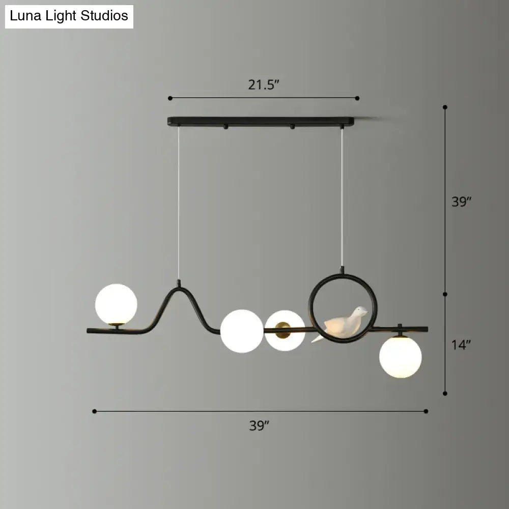Modern gold curve island ceiling light with bird for dining room