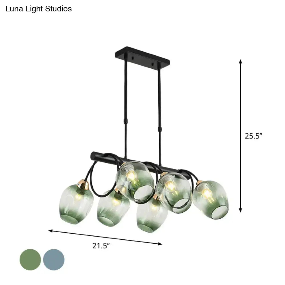 Modern blue & green ombre glass cup island light kitchen fixture