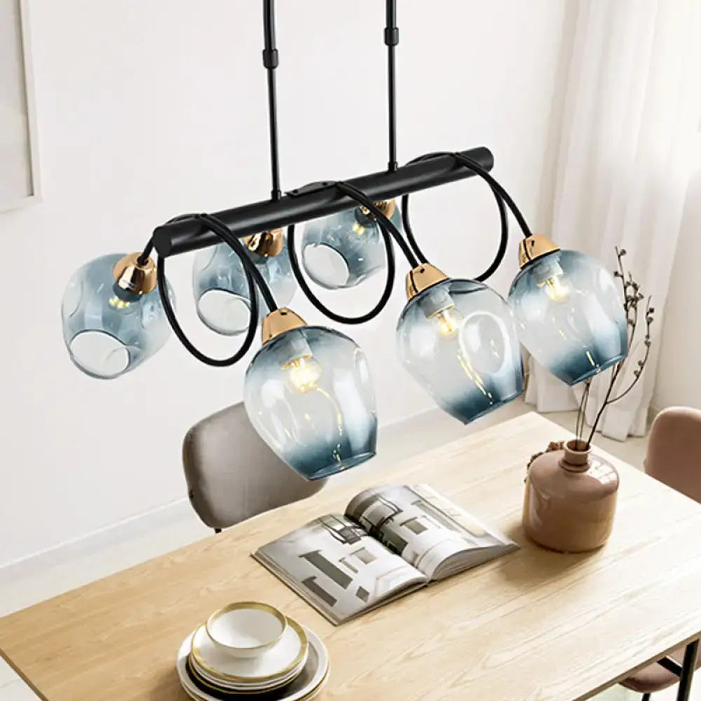 Modern blue & green ombre glass cup island light kitchen fixture