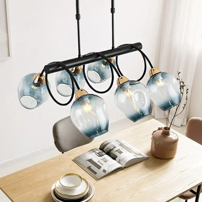 Modern blue & green ombre glass cup island light kitchen fixture