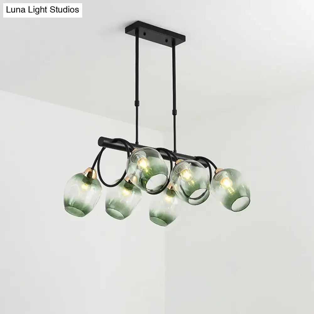 Modern blue & green ombre glass cup island light kitchen fixture