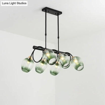 Modern blue & green ombre glass cup island light kitchen fixture