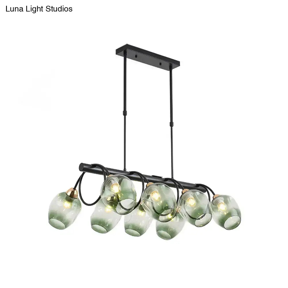 Modern blue & green ombre glass cup island light kitchen fixture