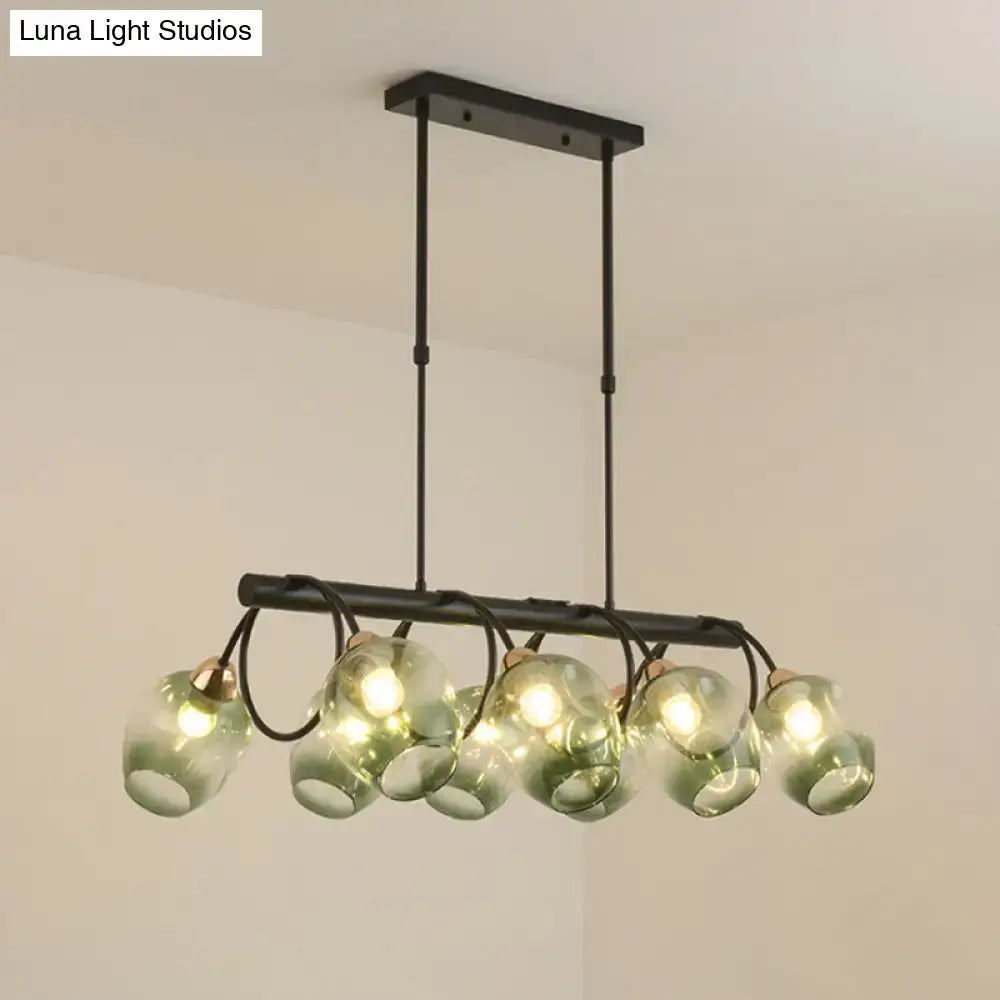 Modern blue & green ombre glass cup island light kitchen fixture
