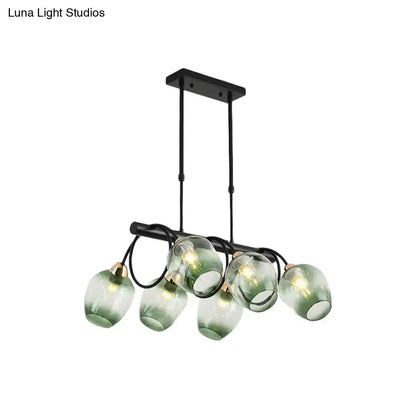 Modern blue & green ombre glass cup island light kitchen fixture
