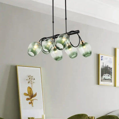 Modern blue & green ombre glass cup island light kitchen fixture