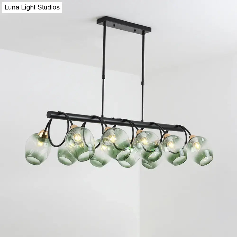 Modern blue & green ombre glass cup island light kitchen fixture